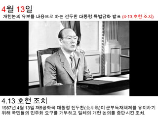 박종철<출생-사망>1964년 (부산광역시) – 1987년 1월 14일 <학력>서울대학교 언어학  서울대학교 언어학과 학생회장이던 그는 제5공화국 말기에 공안당국에 붙잡혀 폭행과 전기고문, 물고문 등을 받다가 죽임을 당했다. 당시 이 사실을 은폐하려던 군사독재정권의 불의는 당연히 민중들의 군사독재정권에 대한 항의인 6월 항쟁의 계기가 되어, 시민들의 대대적인 저항에 부딪혔고, 결국 6·29 선언을 발표함으로써 굴복할 수밖에 없었다.