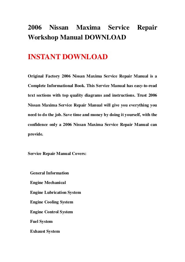 Nissan maxima service manual free. download full
