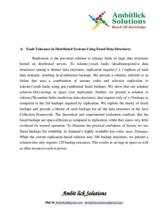 Fault tolerance in distributed systems using fused data structures