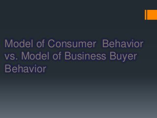 Model of Consumer Behavior
vs. Model of Business Buyer
Behavior
 