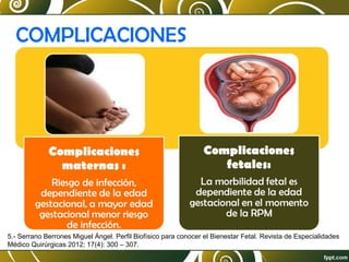COMPLICACIONES

5.- Serrano Berrones Miguel Ángel. Perfil Biofísico para conocer el Bienestar Fetal. Revista de Especialidades
Médico Quirúrgicas 2012; 17(4): 300 – 307.

 