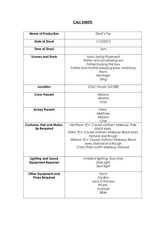 6. call sheet