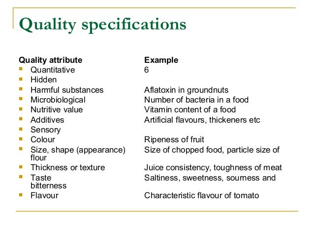 food analysis quality control food specification sheet