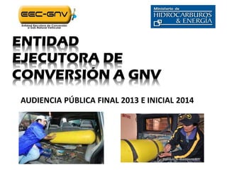ENTIDAD
EJECUTORA DE
CONVERSIÓN A GNV
AUDIENCIA PÚBLICA FINAL 2013 E INICIAL 2014

 