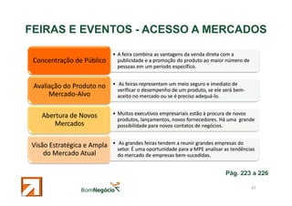 FEIRAS E EVENTOS - ACESSO A MERCADOS
Concentração de Público

• A feira combina as vantagens da venda direta com a
publici...