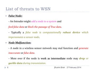 6. security in wireless sensor netwoks | PPTX