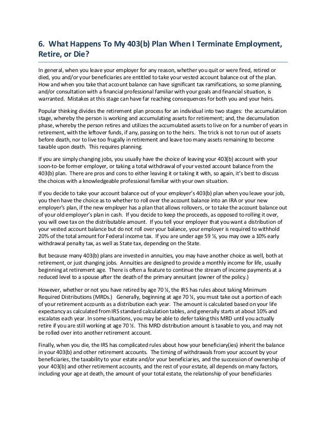 6. what happens to my 403(b) plan when i terminate employment, retir…
