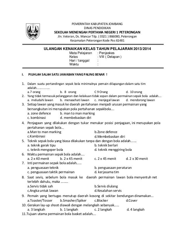 Soal Penjas Tentang Sepak Bola Revisi Sekolah