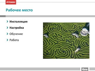 Рабочее место 
Инсталляция 
Настройка 
Обучение 
Работа 
 