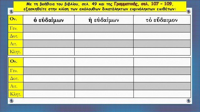 Îε Ïη βοήθεια ÏοÏ
βιβλίοÏ
, Ïελ. 49 και ÏÎ·Ï ,
εξαÏκηθείÏε ÏÏην κλίÏη ÏÏν ακÏλοÏ
θÏν δικαÏάληκÏÏν ενÏινÏληκÏÏν εÏιθÎÏÏν:
Îν. ...