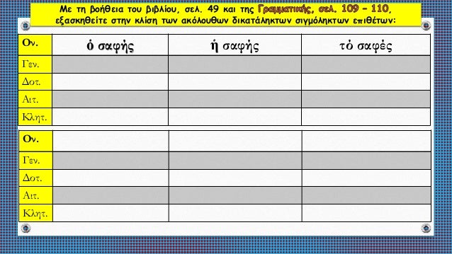 Îε Ïη βοήθεια ÏοÏ
βιβλίοÏ
, Ïελ. 49 και ÏÎ·Ï ,
εξαÏκηθείÏε ÏÏην κλίÏη ÏÏν ακÏλοÏ
θÏν δικαÏάληκÏÏν ÏιγμÏληκÏÏν εÏιθÎÏÏν:
Îν. á½...