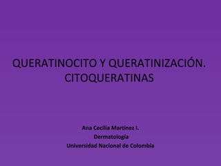 QUERATINOCITO Y QUERATINIZACIÓN.
CITOQUERATINAS
Ana Cecilia Martínez I.
Dermatología
Universidad Nacional de Colombia
 