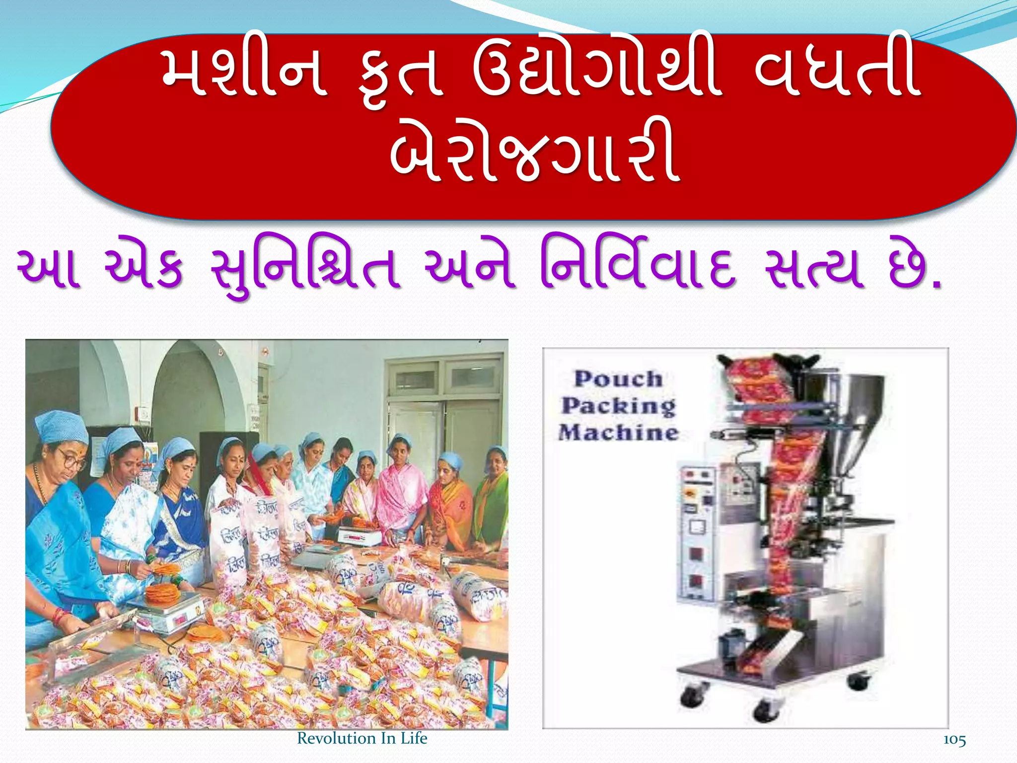 મશીન કૃત ઉદ્યોગોથી વધતી
બેરોજગારી
આ એક સુર્નર્િત અને ર્નર્વિવાદ સત્ય છે.
105Revolution In Life
 