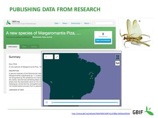 PUBLISHING DATA FROM RESEARCH
http://www.gbif.org/dataset/4bde5856-6d9f-41cd-880a-2d64eac05b0d
 