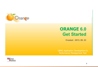 ORANGE 6.0
Get Started
1
DBMS Application Development &
Performance Management Tool
Created : 2013. 09. 23
 