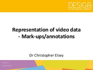 @DesDigitalWorld
#designandthedigitalworld
Representation of video data
- Mark-ups/annotations
Dr Christopher Elsey
 