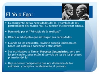 Mecanismos de defensa del Ego o YO:
  Es tarea del ego o yo eliminar la ansiedad. La objetiva se
trabaja con el entorno ...