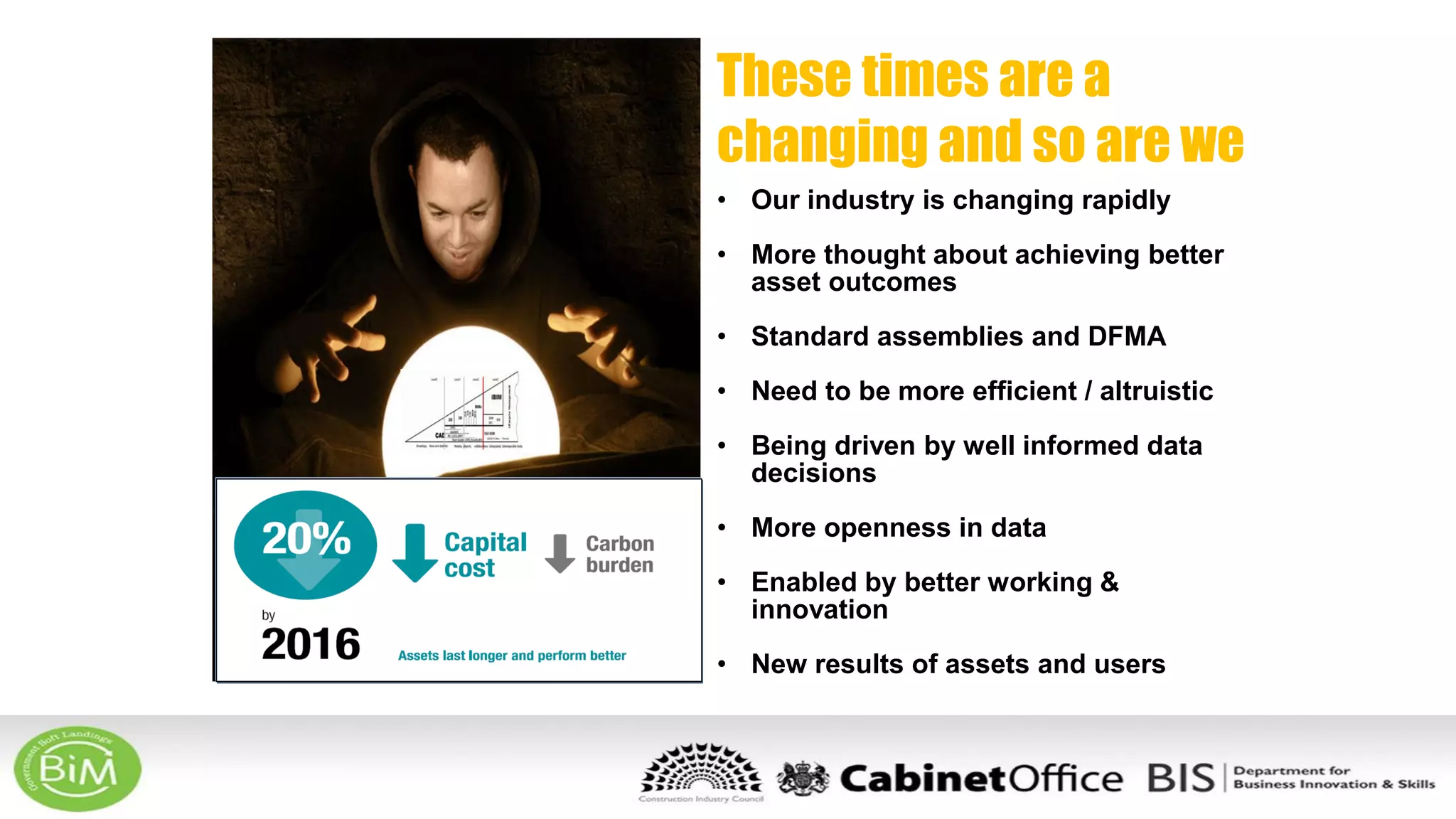 These times are a
changing and so are we
• Our industry is changing rapidly
• More thought about achieving better
asset outcomes
• Standard assemblies and DFMA
• Need to be more efficient / altruistic
• Being driven by well informed data
decisions
• More openness in data
• Enabled by better working &
innovation
• New results of assets and users
BIM / GSL??
 