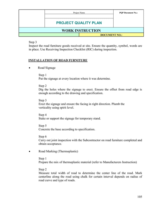 Method of Statement Road furniture works