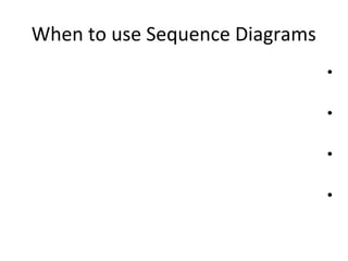 When to use Sequence Diagrams
•
•
•
•
 
