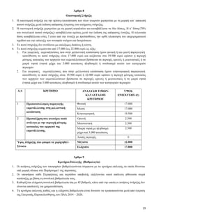 19
Άρθρο 8
Οικονομική Στήριξη
1. Η οικονομική στήριξη για την πρώτη εγκατάσταση των νέων γεωργών χορηγείται με τη μορφή κατ΄ αποκοπή
ποσού στήριξης μετά έκδοση απόφασης έγκρισης του αιτήματος στήριξης.
2. Η οικονομική στήριξη χορηγείται με τη μορφή κεφαλαίου και καταβάλλεται σε δύο δόσεις. Η α’ δόση (70%
του συνολικού ποσού στήριξης) καταβάλλεται αμέσως μετά την έκδοση της απόφασης ένταξης. Η τελευταία
δόση καταβάλλεται εντός 5 ετών από την ένταξη με προϋποθέσεις την ορθή υλοποίηση του επιχειρηματικού
σχεδίου και την επίτευξη των συναφών στόχων και δεσμεύσεων.
3. Το ποσό στήριξης δεν συνδέεται με επιλέξιμες δαπάνες ή κόστη.
4. Το ποσό στήριξης κυμαίνεται από 17.000 έως 22.000 ευρώ ως εξής:
4.1. Για γεωργικές εκμεταλλεύσεις που στην μελλοντική κατάσταση έχουν φυτική ή και μικτή παραγωγική
κατεύθυνση το ποσό στήριξης είναι 17.000 ευρώ και αυξάνεται στα 19.500 ευρώ εφόσον η περιοχή
μόνιμης κατοικίας των αρχηγών των εκμεταλλεύσεων βρίσκεται σε περιοχές ορεινές ή μειονεκτικές ή σε
μικρά νησιά (νησιά μέχρι και 3.000 κατοίκους πληθυσμό) ή συνδυασμό αυτών των κατηγοριών
περιοχών.
4.2. Για γεωργικές εκμεταλλεύσεις που στην μελλοντική κατάσταση έχουν κτηνοτροφική παραγωγική
κατεύθυνση το ποσό στήριξης είναι 19.500 ευρώ ή 22.000 ευρώ εφόσον η περιοχή μόνιμης κατοικίας
των αρχηγών των εκμεταλλεύσεων βρίσκεται σε περιοχές ορεινές ή μειονεκτικές ή σε μικρά νησιά
(νησιά μέχρι και 3.000 κατοίκους πληθυσμό) ή συνδυασμό αυτών των κατηγοριών περιοχών.
Α/Α ΚΡΙΤΗΡΙΟ ΑΝΑΛΥΣΗ ΤΙΜΩΝ-
ΚΑΤΑΣΤΑΣΗΣ
ΚΡΙΤΗΡΙΟΥ
ΥΨΟΣ
ΕΝΙΣΧΥΣΗΣ (€)
1 Προσανατολισμός παραγωγής
εκμετάλλευσης στη μελλοντική
κατάσταση
Φυτική 17.000
Μικτή 17.000
Κτηνοτροφική 19.500
2 Προσαύξηση στα ανωτέρω ποσά
ανάλογα με την περιοχή μόνιμης
κατοικίας του αρχηγού της
εκμετάλλευσης
Ορεινή 2.500
Μειονεκτική 2.500
Μικρά νησιά με πληθυσμό
μέχρι και 3.000 κατοίκους
2.500
Λοιπές περιοχές 0
Ύψος στήριξης που μπορεί να χορηγηθεί -
Σύνολο
Μέγιστο 22.000
Ελάχιστο 17.000
Άρθρο 9
Κριτήρια Επιλογής (Βαθμολογία)
1. Οι αιτήσεις στήριξης των υποψηφίων βαθμολογούνται σύμφωνα με τα κριτήρια επιλογής τα οποία δίνονται
υπό μορφή πίνακα στο Παράρτημα Ι της παρούσας.
2. Οι υποψήφιοι κάθε Περιφέρειας και περιόδου υποβολής επιλέγονται κατά απόλυτη φθίνουσα σειρά
κατάταξης με βάση τη συνολική βαθμολογία τους.
3. Καθορίζεται ελάχιστη συνολική βαθμολογία ίση με 45 βαθμούς κάτω από την οποία οι αιτήσεις στήριξης δεν
γίνονται αποδεκτές για χρηματοδότηση.
4. Τα κριτήρια επιλογής καθώς και η ελάχιστη βαθμολογία είναι δυνατόν να τροποποιούνται μετά από έγκριση
της Επιτροπής Παρακολούθησης του ΠΑΑ 2014 – 2020.
 