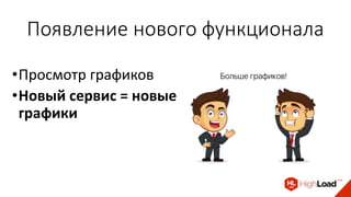 Появление нового функционала
•Просмотр графиков
•Новый сервис = новые
графики
 