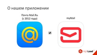 О нашем приложении
Почта Mail.Ru
(с 2012 года) myMail
и
 