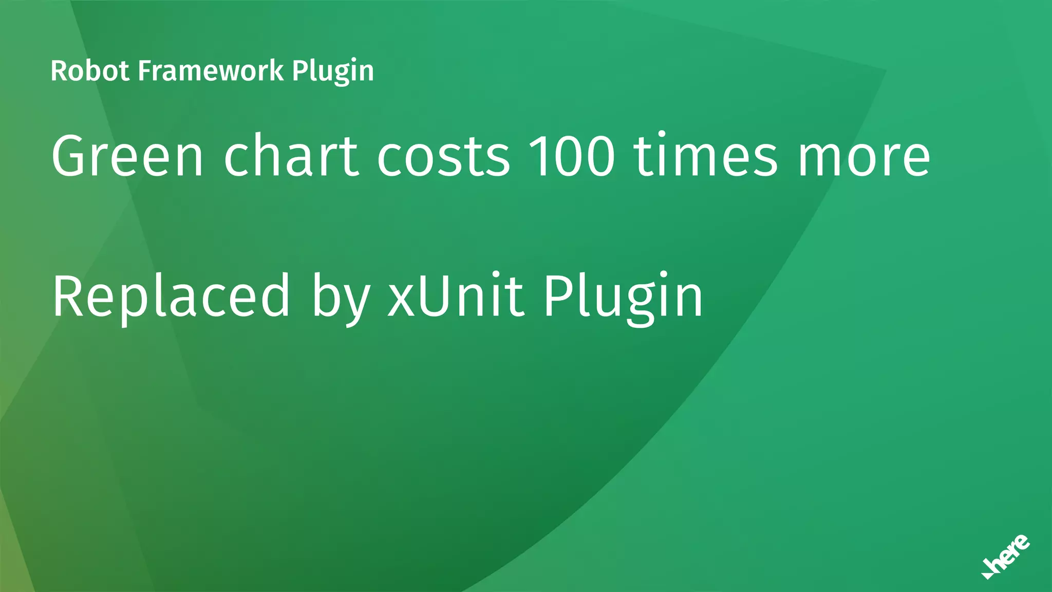 Robot Framework Plugin
Green chart costs 100 times more
Replaced by xUnit Plugin
 