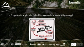 This project has received funding
from the European Union’s
Seventh Framework Programme
for research, technological
development and demostration
under grant agreement no 604129
benefici
• Progettazione	globale	della	filiera	considerando	tutti	i	passaggi
2
 