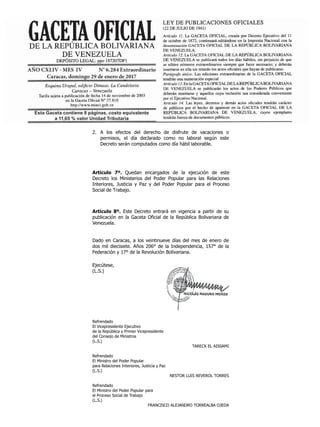 AÑO CXLIV - MES IV N° 6.284 Extraordinario
Caracas, domingo 29 de enero de 2017
Esta Gaceta contiene 8 páginas, costo equivalente
a 11,65 % valor Unidad Tributaria

REPÚBLICA BOLIVARIANA DE VENEZUELA
DESPACHO DEL PRESIDENTE
          





































      
        
       
          





        



        
       
       



        


          
        



        
        
          





      
        
       
          





        



        
       
       



        


          
        



        
        
          




REPÚBLICA BOLIVARIANA DE VENEZUELA
DESPACHO DEL PRESIDENTE
          






































REPÚBLICA BOLIVARIANA DE VENEZUELA
DESPACHO DEL PRESIDENTE
          





































 
