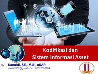 Kodifikasi dan
Sistem Informasi Asset
By : Kanaidi, SE., M.Si, cSAP
kanaidi963@gmail.com ..08122353284
 