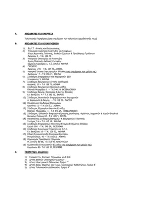 Α. ΑΠΟΔΕΚΤΕΣ ΓΙΑ ΕΝΕΡΓΕΙΑ
Τελωνειακές Περιφέρειες (για ενημέρωση των τελωνείων αρμοδιότητάς τους)
Β. ΑΠΟΔΕΚΤΕΣ ΓΙΑ ΚΟΙΝΟΠΟ...
