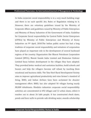 Corporate Social Responsibility Status in India | PDF