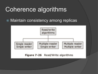 Coherence algorithms
 Maintain consistency among replicas
 