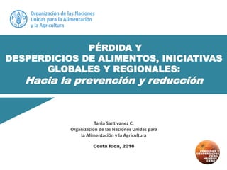 PÉRDIDA Y
DESPERDICIOS DE ALIMENTOS, INICIATIVAS
GLOBALES Y REGIONALES:
Hacia la prevención y reducción
Tania Santivanez C.
Organización de las Naciones Unidas para
la Alimentación y la Agricultura
Costa Rica, 2016
 