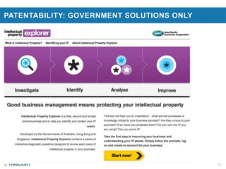 10
PATENTABILITY: GOVERNMENT SOLUTIONS ONLY
 