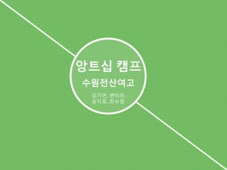 1
김기연, 변미라,
송지호, 최수정
앙트십 캠프
수원전산여고
 