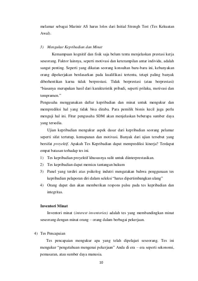 Makalah Tes Seleksi Karyawan Dan Wawancara In Bahasa