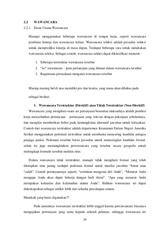 Makalah Tes Seleksi Karyawan Dan Wawancara In Bahasa