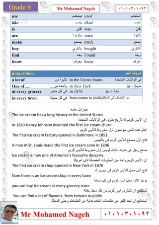 Grade 1
Mr Mohamed Nageh
Mr Mohamed NagehGrade 6
use
like
is
are
make
buy
find
know
prepositions
a lot of ‫ﻣﻦ‬ ً‫ا‬‫ﻛﺜﯿﺮ‬
...