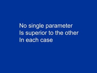 No single parameter
Is superior to the other
In each case
 