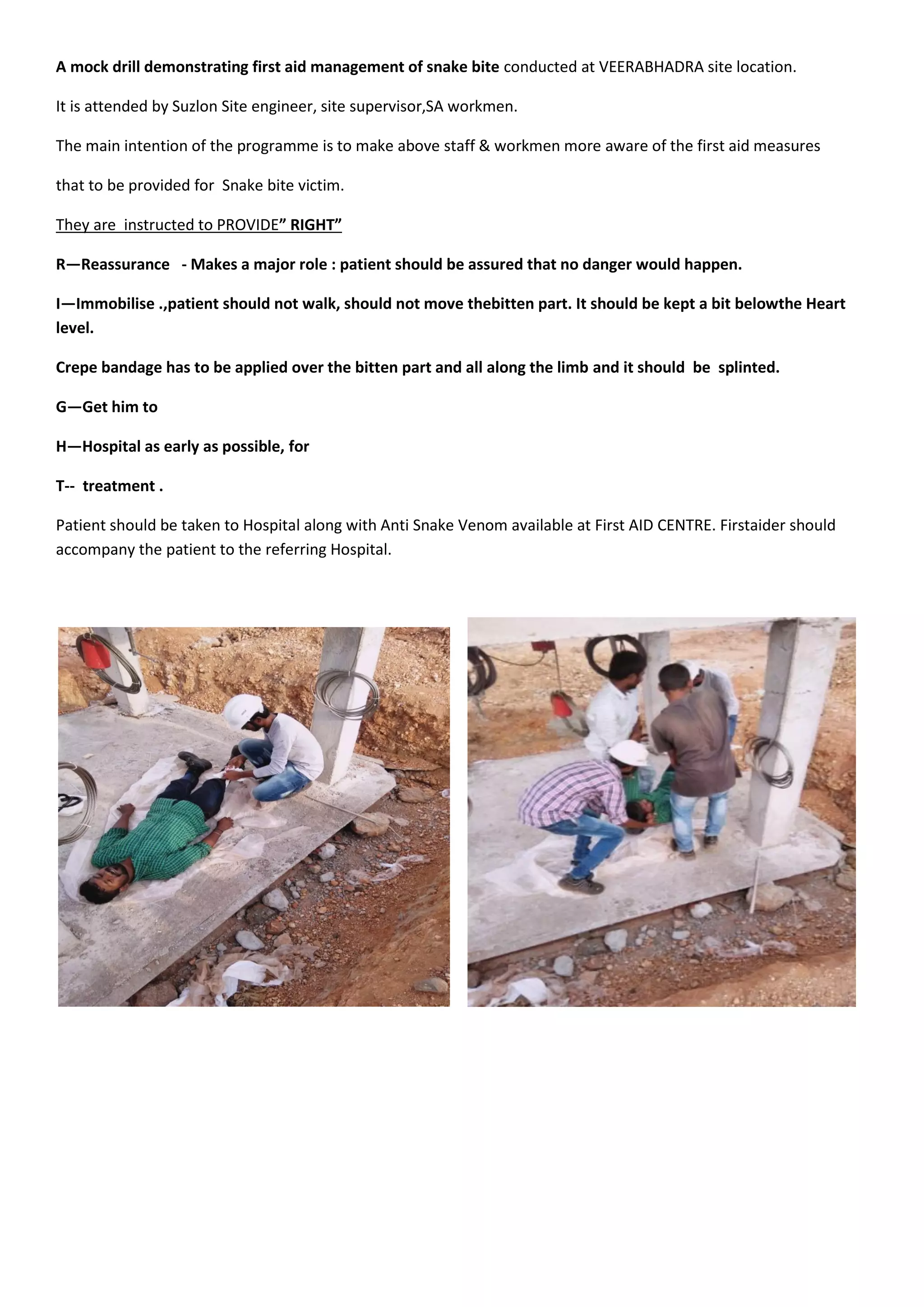 mock drill demonstrating first aid management of snake bite PDF