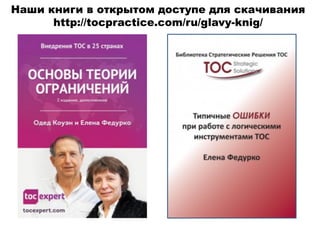 Наши книги в открытом доступе для скачивания
http://tocpractice.com/ru/glavy-knig/
 