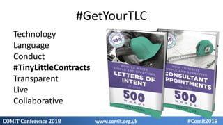 #GetYourTLC
Technology
Language
Conduct
#TinyLittleContracts
Transparent
Live
Collaborative
 