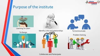 Purpose of the institute
LearningTo Learn
Collaborate and Partecipate
To Design
Problem Solving
To CommunicateIdentify Links and relationships
4
 