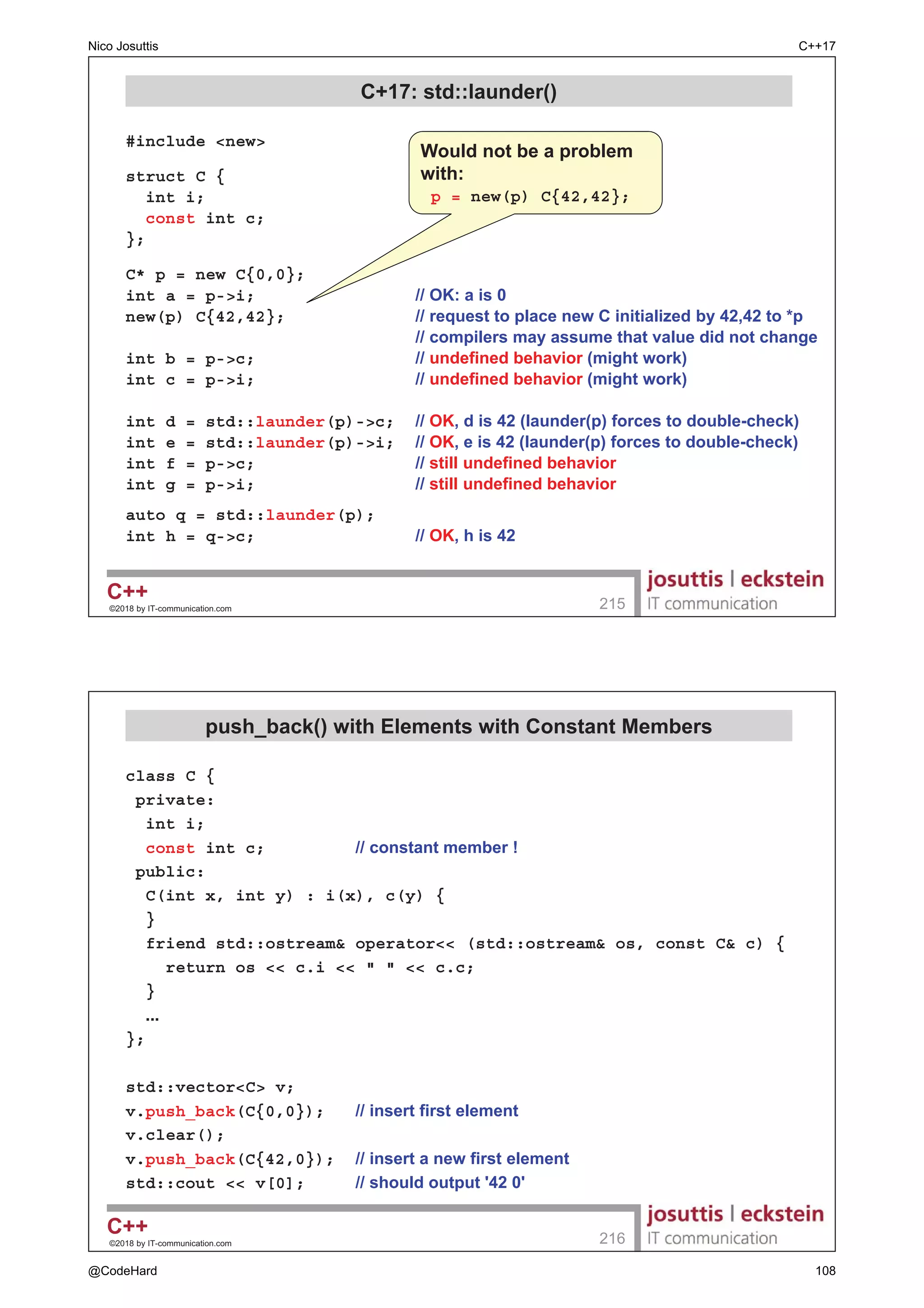 LV GLVFRYHUHG
‡ VWDWLF DVVHUWLRQV DUH FKHFNHG
 $W instantiation time
± $OO FRGH GHSHQGLQJ RQ WHPSODWH SDUDPHWHUV LV GRXEOHFKHFNHG
templatetypename T
void foo(T t)
{
undeclared();  VW SKDVH HUURU LI undeclared() XQNQRZQ
undeclared(t);  QG SKDVH HUURU LI undeclared(T) XQNQRZQ
static_assert(sizeof(int)4, small int);  VW SKDVH HUURU LI VL]HRILQW 