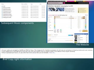 Subsequent Music components
Brief Copy right information
The Website
 