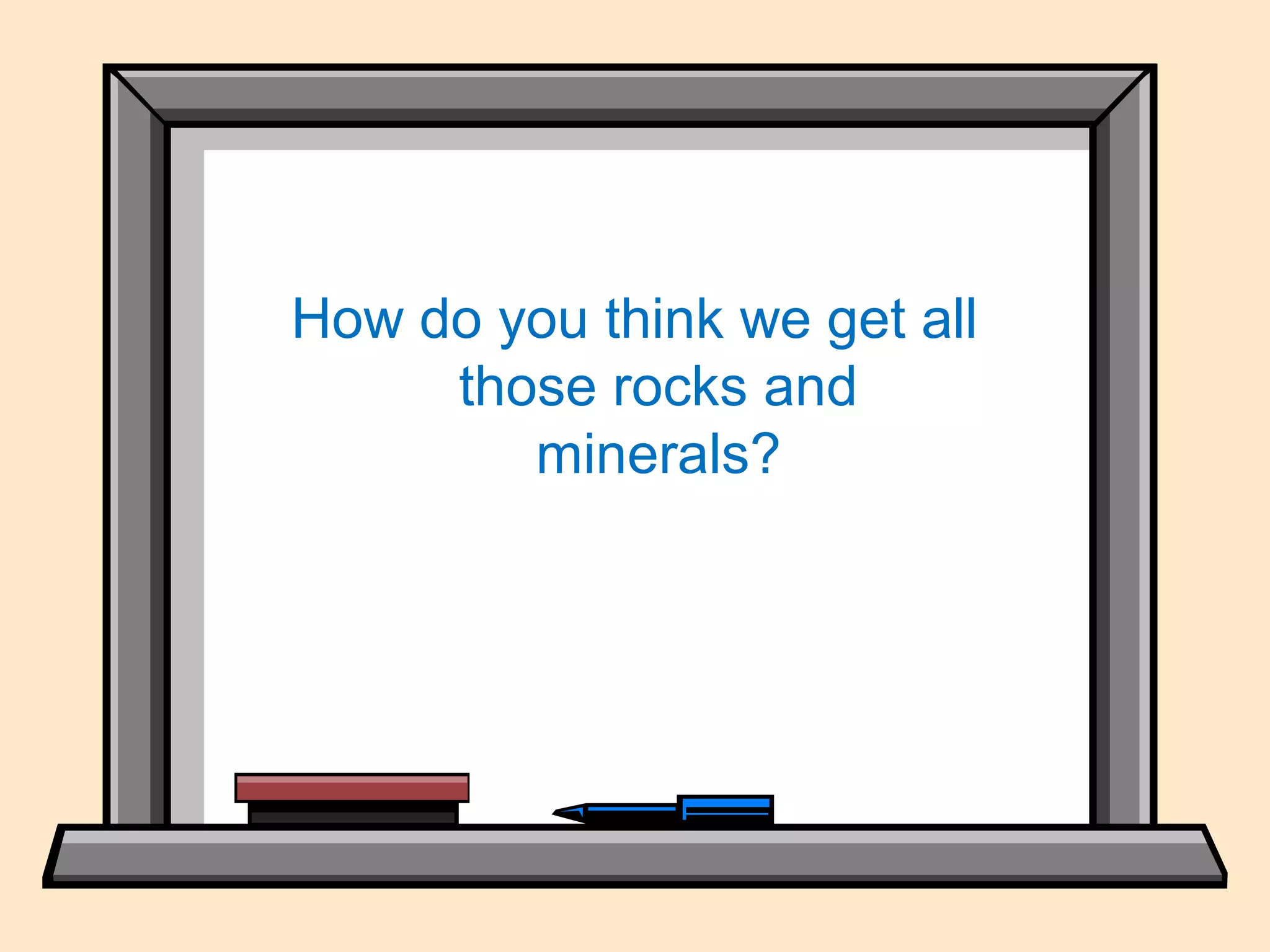 That’s a lot of rocks and
minerals!How do you think we get all
those rocks and
minerals?
 