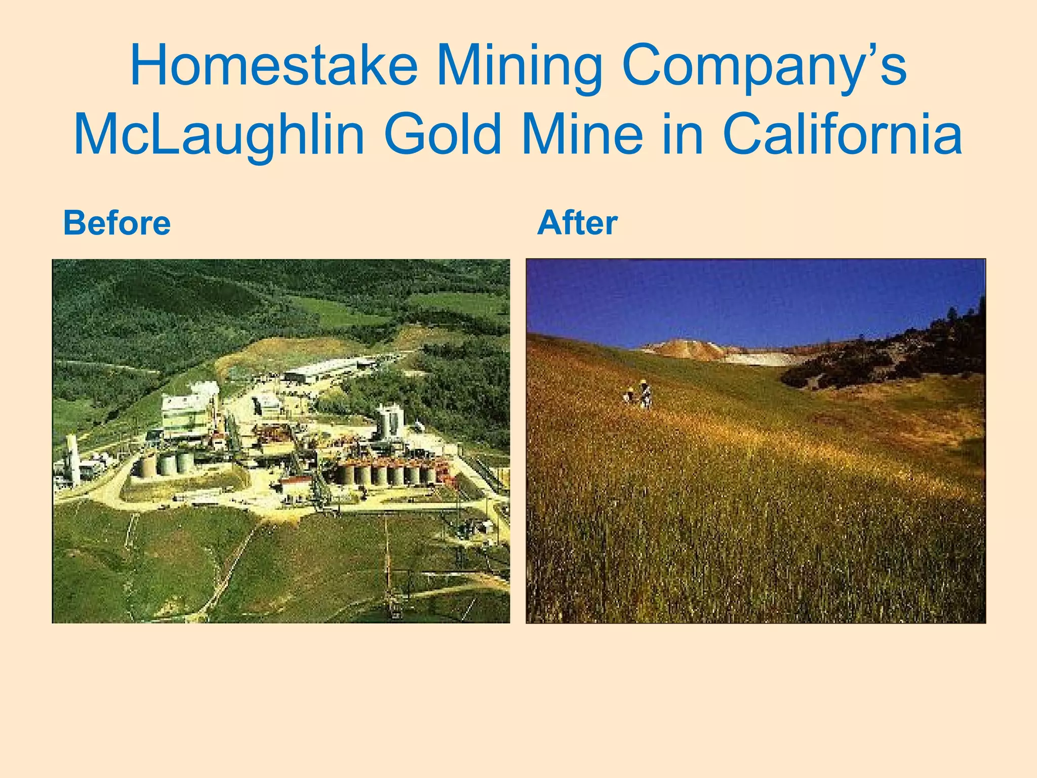 Homestake Mining Company’s
McLaughlin Gold Mine in California
Before After
 