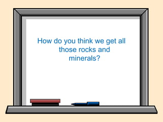 That’s a lot of rocks and
minerals!How do you think we get all
those rocks and
minerals?
 